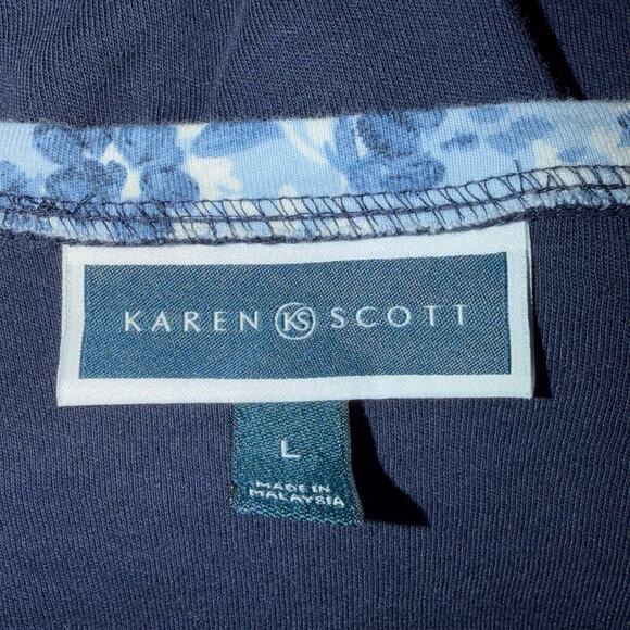 Karen Scott Women’s Navy 3/4 Sleeve Layered Look Top – Floral Trim Size Large - Picture 4 of 6